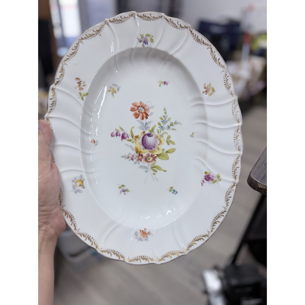 18.5"  Antique crown mk. Dresden Hand Painted Floral Deep Platter